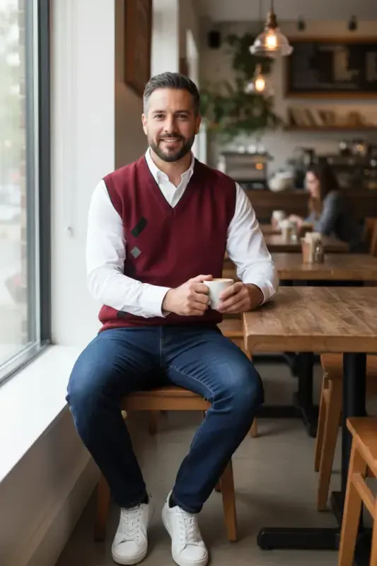 Erkaklar uchun po'lat triko interlok qishki qalin triko V bo'yinli triko to'qish bo'lmagan Dad sviter - 3