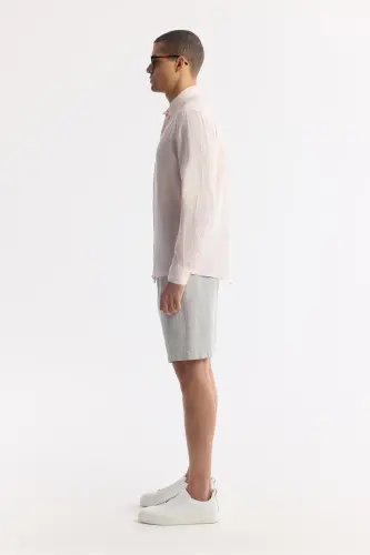 Erkaklar uchun pushti zig'ir ko'ylak, tugmali yoqa, Comfort Fit B002191 - 3