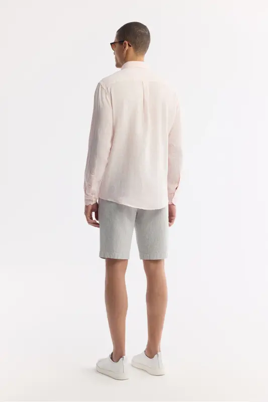 Erkaklar uchun pushti zig'ir ko'ylak, tugmali yoqa, Comfort Fit B002191 - 4