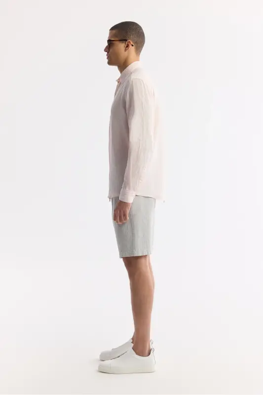 Erkaklar uchun pushti zig'ir ko'ylak, tugmali yoqa, Comfort Fit B002191 - 4