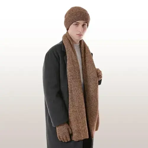 Erkaklar uchun qishki shapkalar uzun bo'yin sharfi va fleece astarli bosh suyagi qopqoqlari to'plami bilan sensorli ekranli qo'lqoplar erkaklar uchun sovg'alar - 6