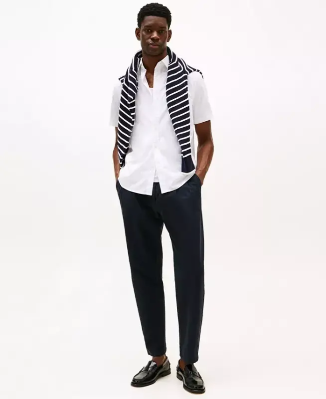 Erkaklar uchun qisqa yengli Flex Poplin oddiy kesimli ko'ylak - Optik oq - 4