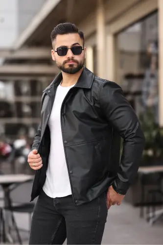 Erkaklar uchun qora charm ko'ylagi - 5