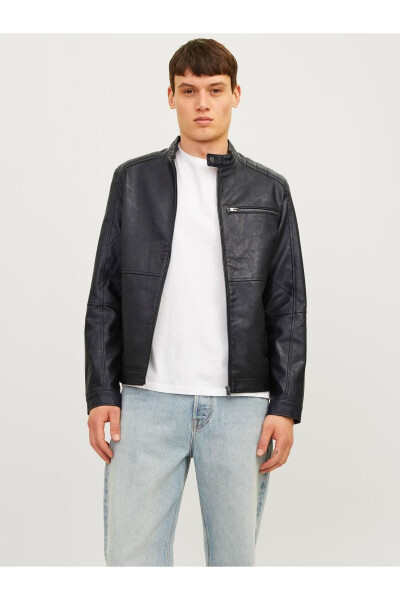 Erkaklar uchun qora charm kurtkasi, Jacket Noos. - JACK & JONES (1)