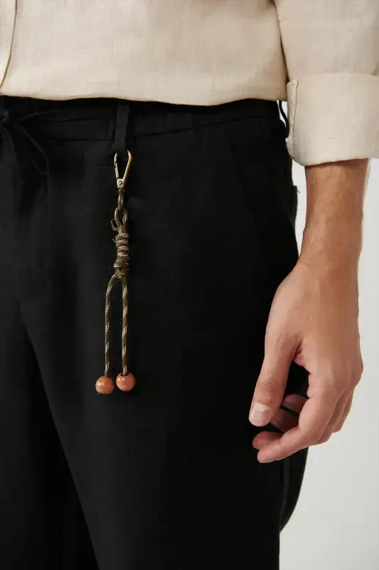 Erkaklar uchun qora Issos erkin kesimli shim, elastik belbog‘li, 100% zig‘ir B003032 - 8