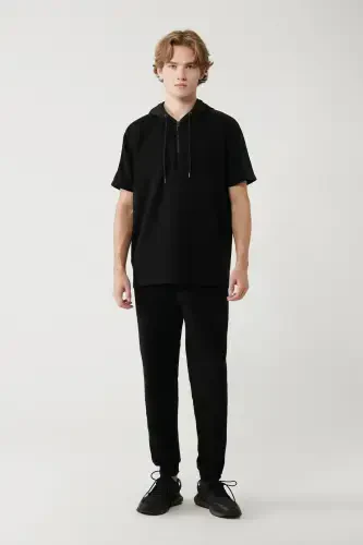 Erkaklar uchun qora kaputli yoqa jersey bezakli oddiy o'lchamli futbolka A41y1233 - 5