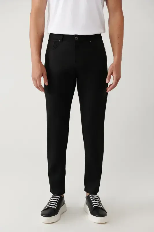 Erkaklar uchun qora klassik bel qismi mustahkamlangan aralash 5 cho'ntakli Perge Slim Fit shim A41Y3071 - 2