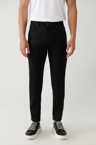 Erkaklar uchun qora klassik bel qismi mustahkamlangan aralash 5 cho'ntakli Perge Slim Fit shim A41Y3071 - AVVA (1)