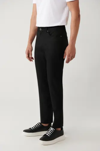 Erkaklar uchun qora klassik bel qismi mustahkamlangan aralash 5 cho'ntakli Perge Slim Fit shim A41Y3071 - 3