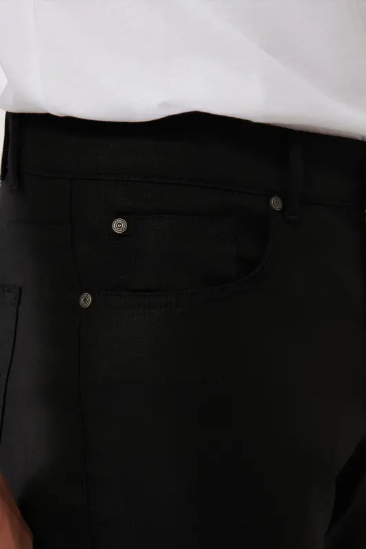 Erkaklar uchun qora klassik bel qismi mustahkamlangan aralash 5 cho'ntakli Perge Slim Fit shim A41Y3071 - 6
