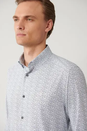 Erkaklar uchun qora-kulrang ko'ylak Britaniya yoqasi bilan naqshli Travel Slim Fit A41y2010 - AVVA (1)