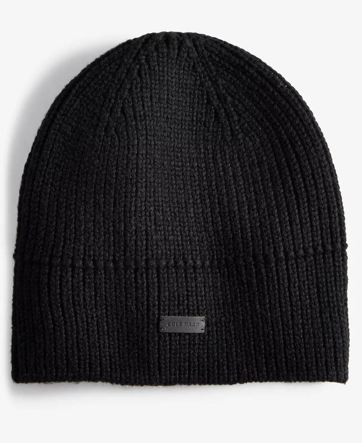 Erkaklar uchun qora logoli toʻqima soʻzsiz beanie - 1