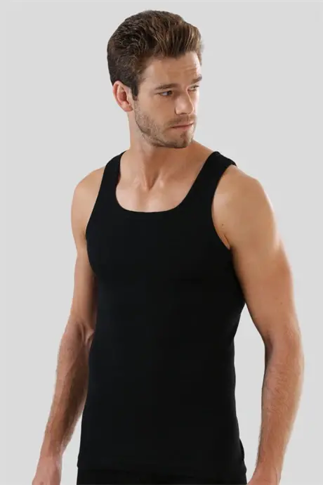 Erkaklar uchun qora paxtadan elastan sport ko'ylagi 3 ta - 4