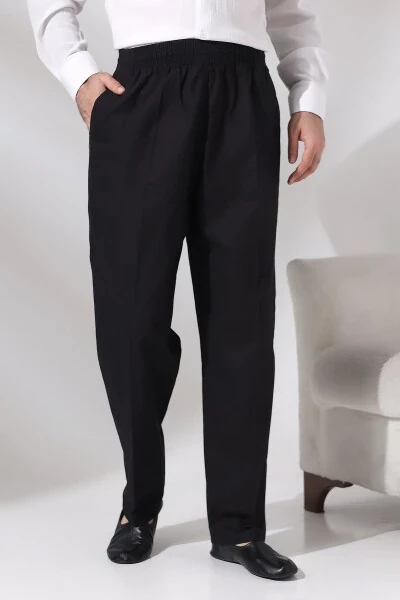 Erkaklar uchun qora paxtadan yasalgan Hajj va Umra uchun bo‘sh kesilgan elastik belbog‘li zig‘ir shalvar - IHVAN ONLINE