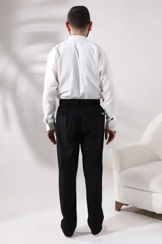 Erkaklar uchun qora rangli bo'sh ko'ylak matoli kiyimlar uchun qulay Hach va Umra shimlari - 6