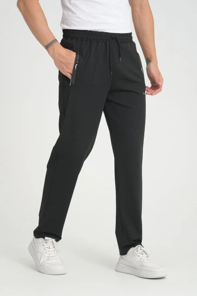 Erkaklar uchun qora rangli bo'shashgan kesimli to'g'ri oyoqli fleysli sport shimlari - RDR-X