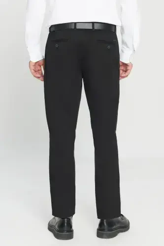 Erkaklar uchun qora rangli kanvas slim fit tor kesilgan yon cho'ntakli chino shimlari - 8