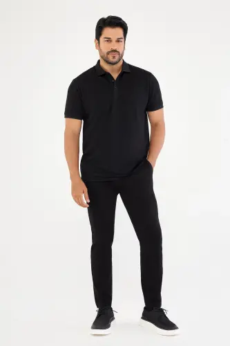 Erkaklar uchun qora rangli kanvas slim fit tor kesilgan yon cho'ntakli chino shimlari - 2
