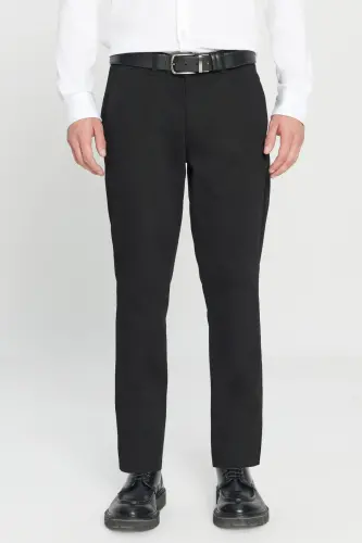 Erkaklar uchun qora rangli kanvas slim fit tor kesilgan yon cho'ntakli chino shimlari - 3