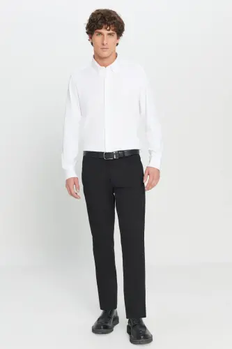 Erkaklar uchun qora rangli kanvas slim fit tor kesilgan yon cho'ntakli chino shimlari - 8