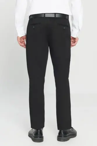 Erkaklar uchun qora rangli kanvas slim fit tor kesilgan yon cho'ntakli chino shimlari - 8