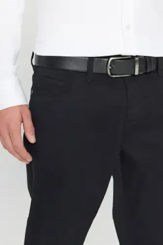 Erkaklar uchun qora rangli slim fit tor kesilgan 5 cho'ntakli paxta kanvas cho'ziluvchan chino shimlari - 6