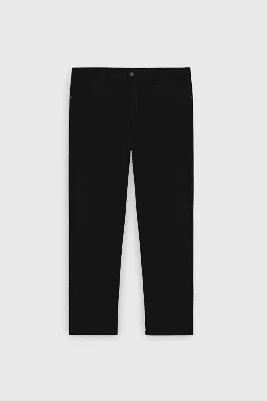 Erkaklar uchun qora rangli slim fit tor kesilgan 5 cho'ntakli paxta kanvas cho'ziluvchan chino shimlari - 8