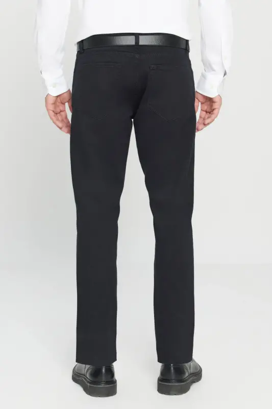 Erkaklar uchun qora rangli slim fit tor kesilgan 5 cho'ntakli paxta kanvas cho'ziluvchan chino shimlari - 7