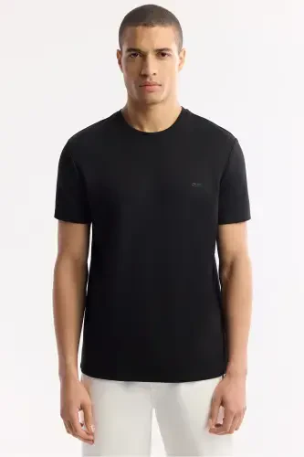 Erkaklar uchun qora rangli T-shirt, dumaloq yoqa, orqa va ko'krak qismida logo bosib chiqarilgan, Regular Fit B001040 - 6