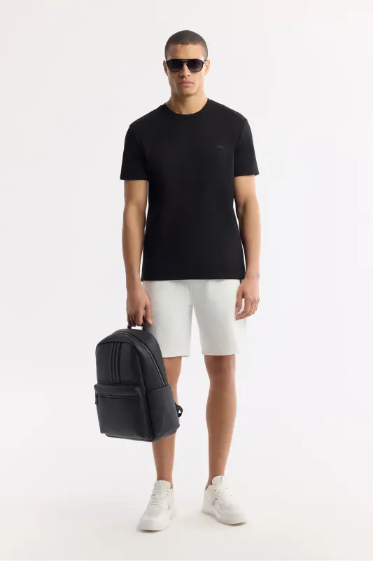 Erkaklar uchun qora rangli T-shirt, dumaloq yoqa, orqa va ko'krak qismida logo bosib chiqarilgan, Regular Fit B001040 - 9