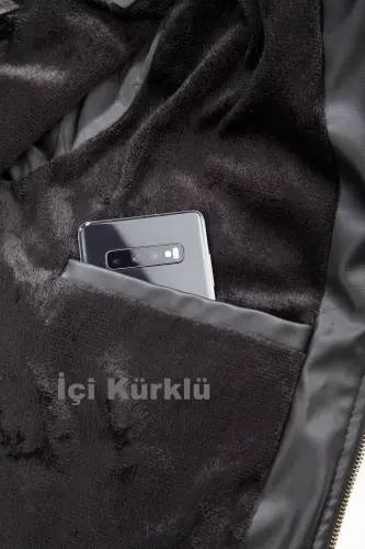 Erkaklar uchun qora rangli tor kesimli kaputli charm ko'ylagi - 5