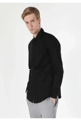 Erkaklar uchun qora rangli uzun yengli Slim Fit ko'ylak - 1