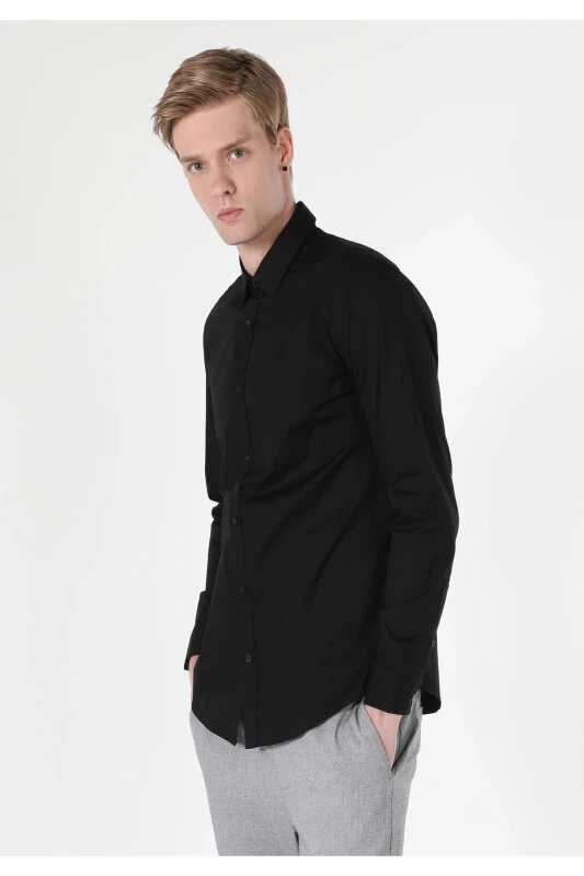 Erkaklar uchun qora rangli uzun yengli Slim Fit ko'ylak - COLIN’S