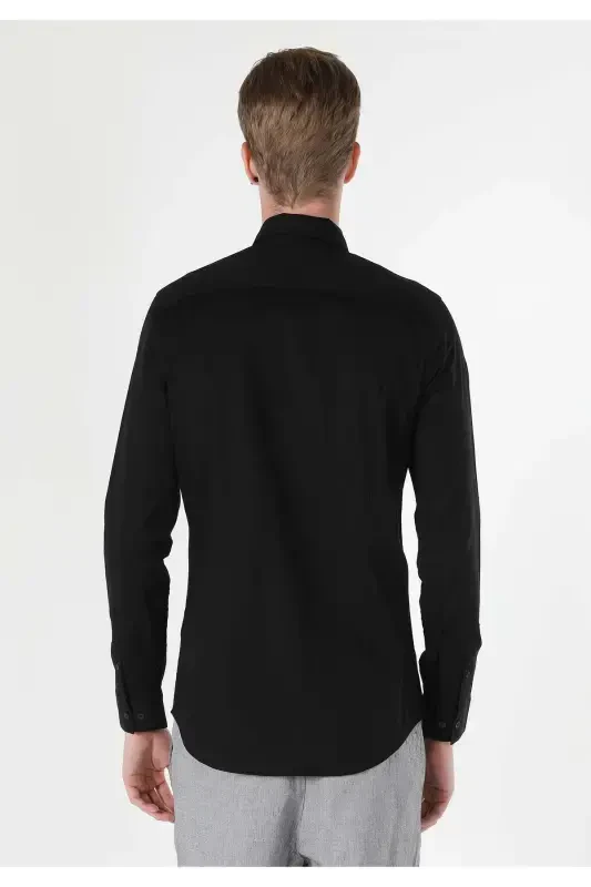 Erkaklar uchun qora rangli uzun yengli Slim Fit ko'ylak - 2