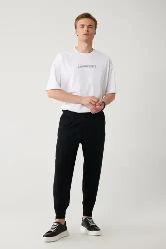 Erkaklar uchun qora Smyrna Baggy Fit shim, klassik bel, burmali trikotaj A41y3075 - 1