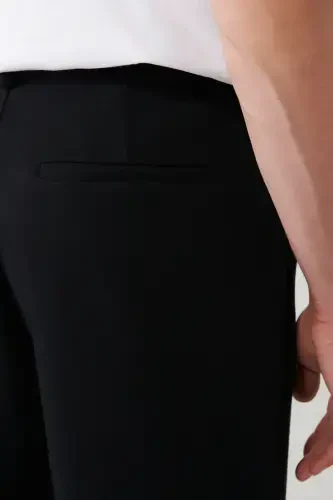 Erkaklar uchun qora Smyrna Baggy Fit shim, klassik bel, burmali trikotaj A41y3075 - 8