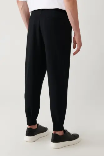 Erkaklar uchun qora Smyrna Baggy Fit shim, klassik bel, burmali trikotaj A41y3075 - 6