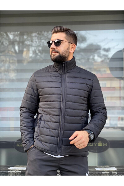 Erkaklar uchun qora suv o'tkazmaydigan fermuarli Slimfit ichki cho'ntakli puf palto - 10