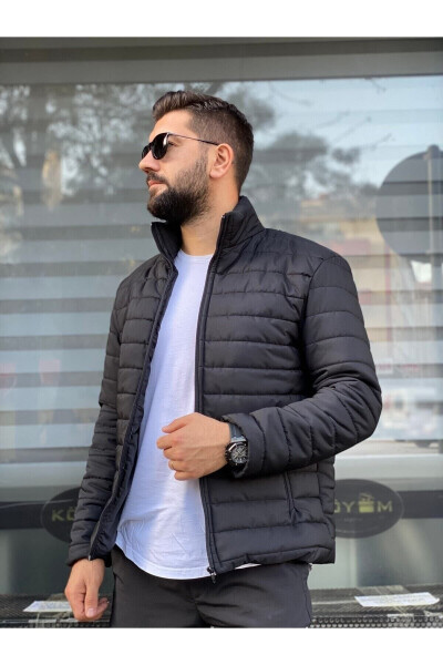 Erkaklar uchun qora suv o'tkazmaydigan fermuarli Slimfit ichki cho'ntakli puf palto - MEYASU