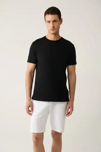 Erkaklar uchun qora T-shirt 100% paxta nafas oladigan dumaloq yoqali Regular Fit E001000 