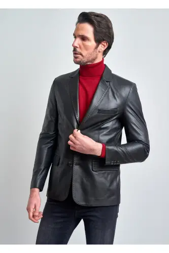 Erkaklar uchun qora tugmali charm ko'ylagi - 1