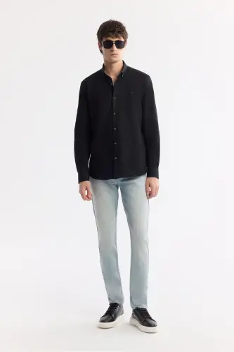 Erkaklar uchun qora tugmali yoqa ko'ylak 100% paxta Oxford Regular Fit B002034 - 8