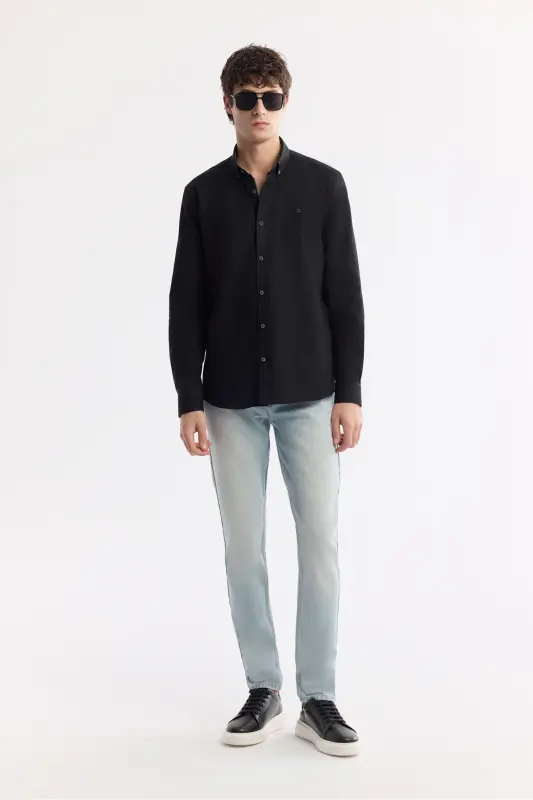 Erkaklar uchun qora tugmali yoqa ko'ylak 100% paxta Oxford Regular Fit B002034 - 8