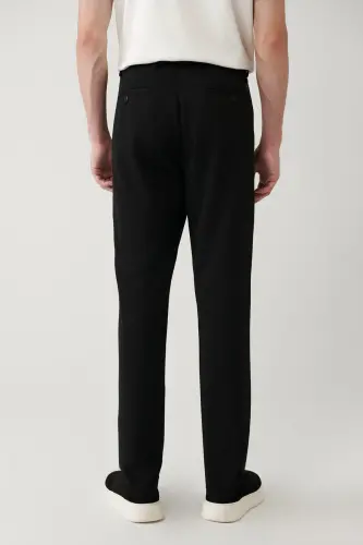 Erkaklar uchun qora yon cho'ntakli mustahkamlangan jersey Slim Fit shim B003200 - 4