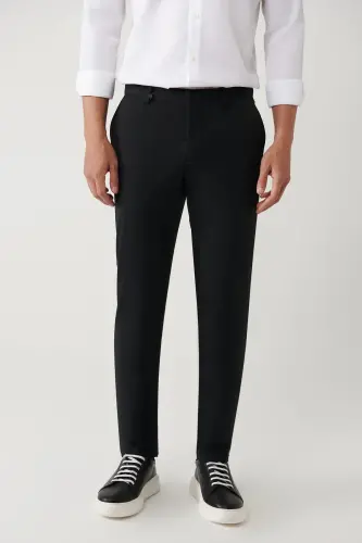 Erkaklar uchun qora yon cho'ntakli suv o'tkazmaydigan Bi-Stretch Slim Fit kostyum shim A41y3230 - AVVA (1)