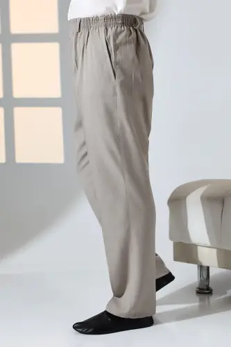 Erkaklar uchun qulay kеsimli, еlastik kamarli, cho'ntakli, hajj va umra matosidan tikilgan shimlar - Tuproq rangi - 5