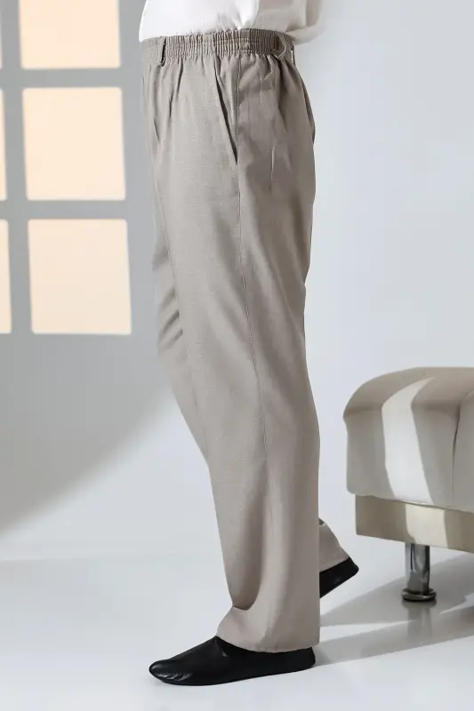 Erkaklar uchun qulay kеsimli, еlastik kamarli, cho'ntakli, hajj va umra matosidan tikilgan shimlar - Tuproq rangi - 5