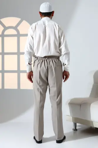 Erkaklar uchun qulay kеsimli, еlastik kamarli, cho'ntakli, hajj va umra matosidan tikilgan shimlar - Tuproq rangi - 7