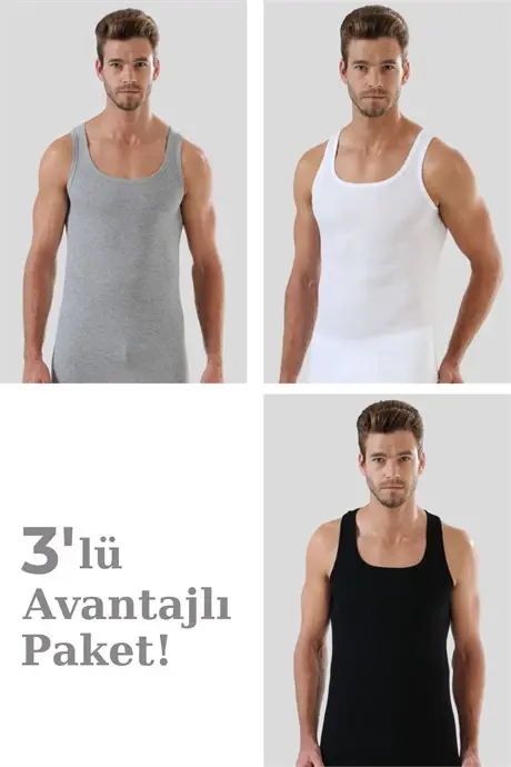 Erkaklar uchun rang-barang to'plamli 3 dona 100 % paxtadan tikilgan mayka - BÜYÜKBEDENIZ
