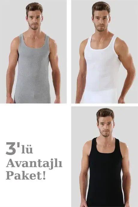 Erkaklar uchun rang-barang to'plamli 3 dona 100 % paxtadan tikilgan mayka - 1